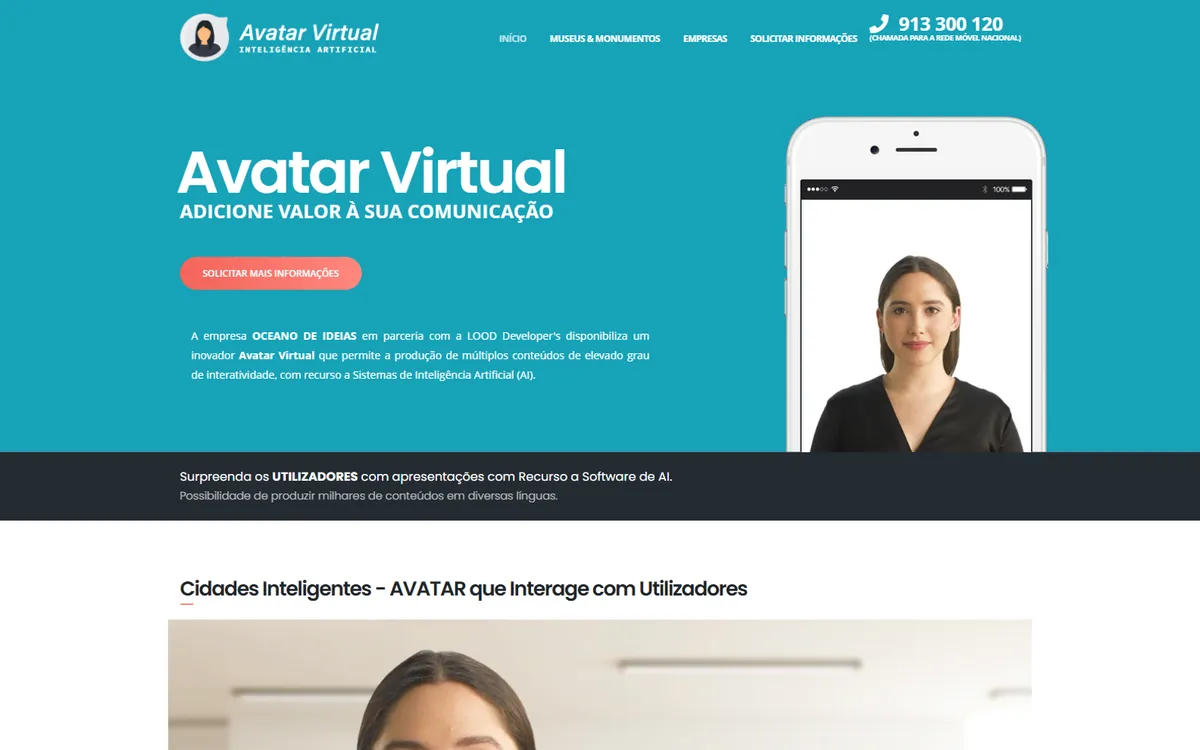 Página inicial do Avatar Virtual